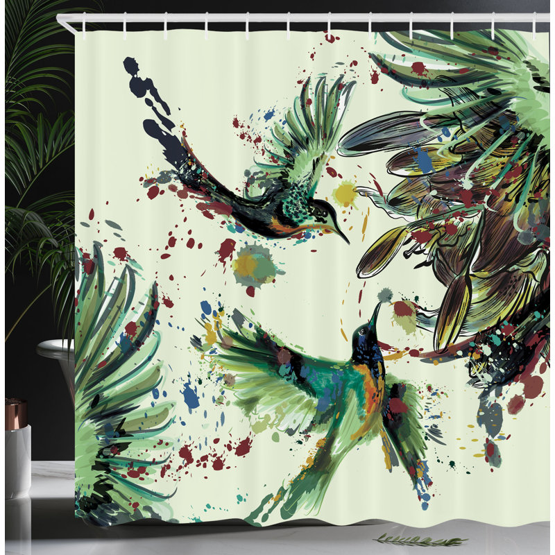 Ensemble de rideau de douche et crochets Hummingbird, H 70 po x l 69 po, Vert pâle