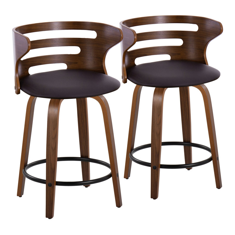 Walnut and Black Swivel Counter Stools with Bent Wood Back