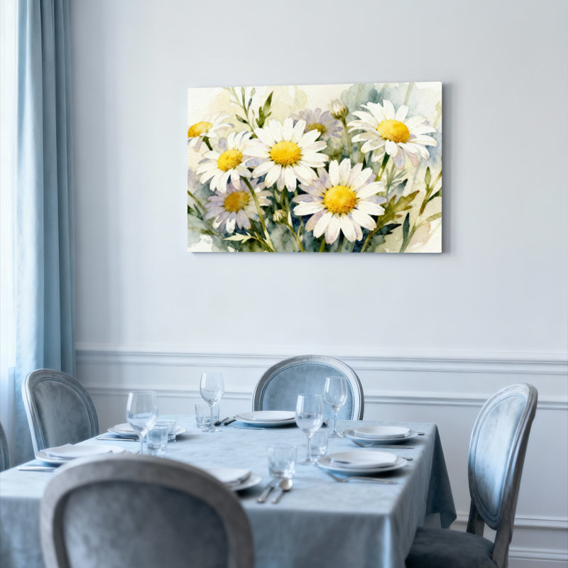 Ensemble de 1 tableau mural aquarelle de marguerites, H 24 po x l 36 po