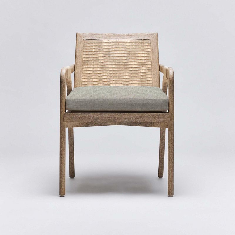 Delray Upholstered Arm Chair, White Ceruse, Moss Tweed
