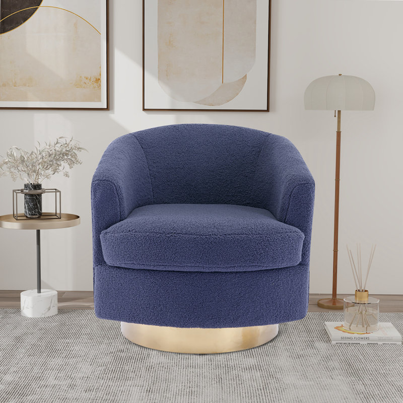 Fauteuil demi-tonneau pivotant Mohun, Bouclé bleu marine