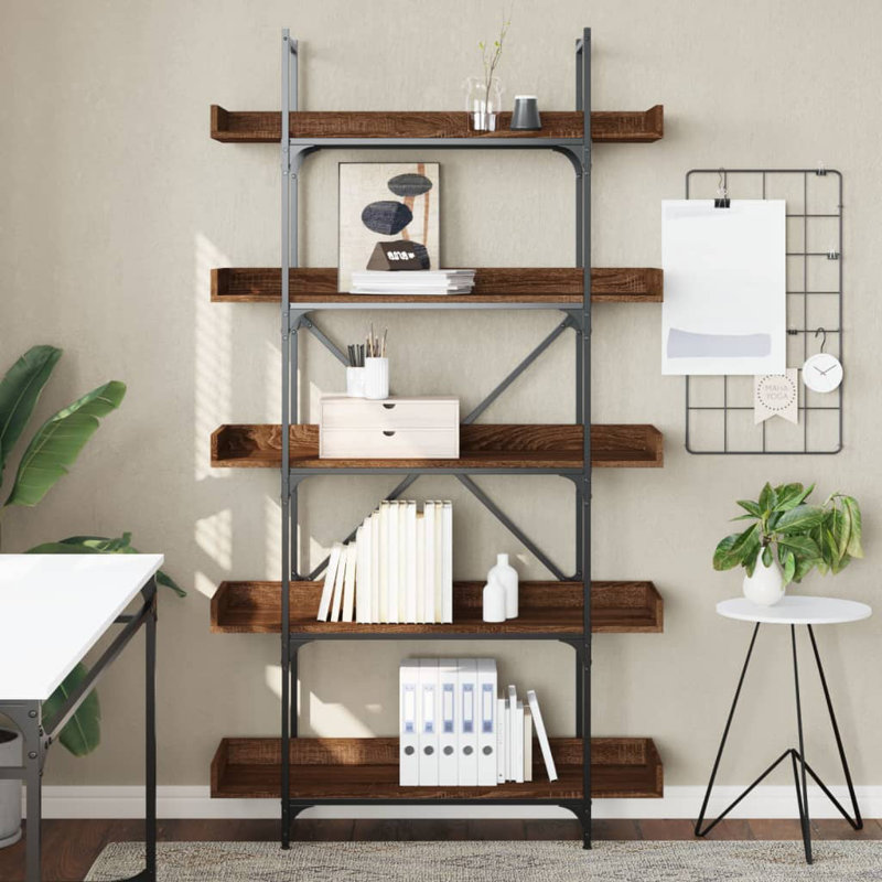Yasiel Bookcase, Brown Oak, (5 Shelves) 71.10" H x 39.40” W x 13”D