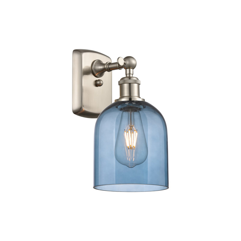 Anacaren Steel Armed Sconce, Satin Nickel, Princess Blue