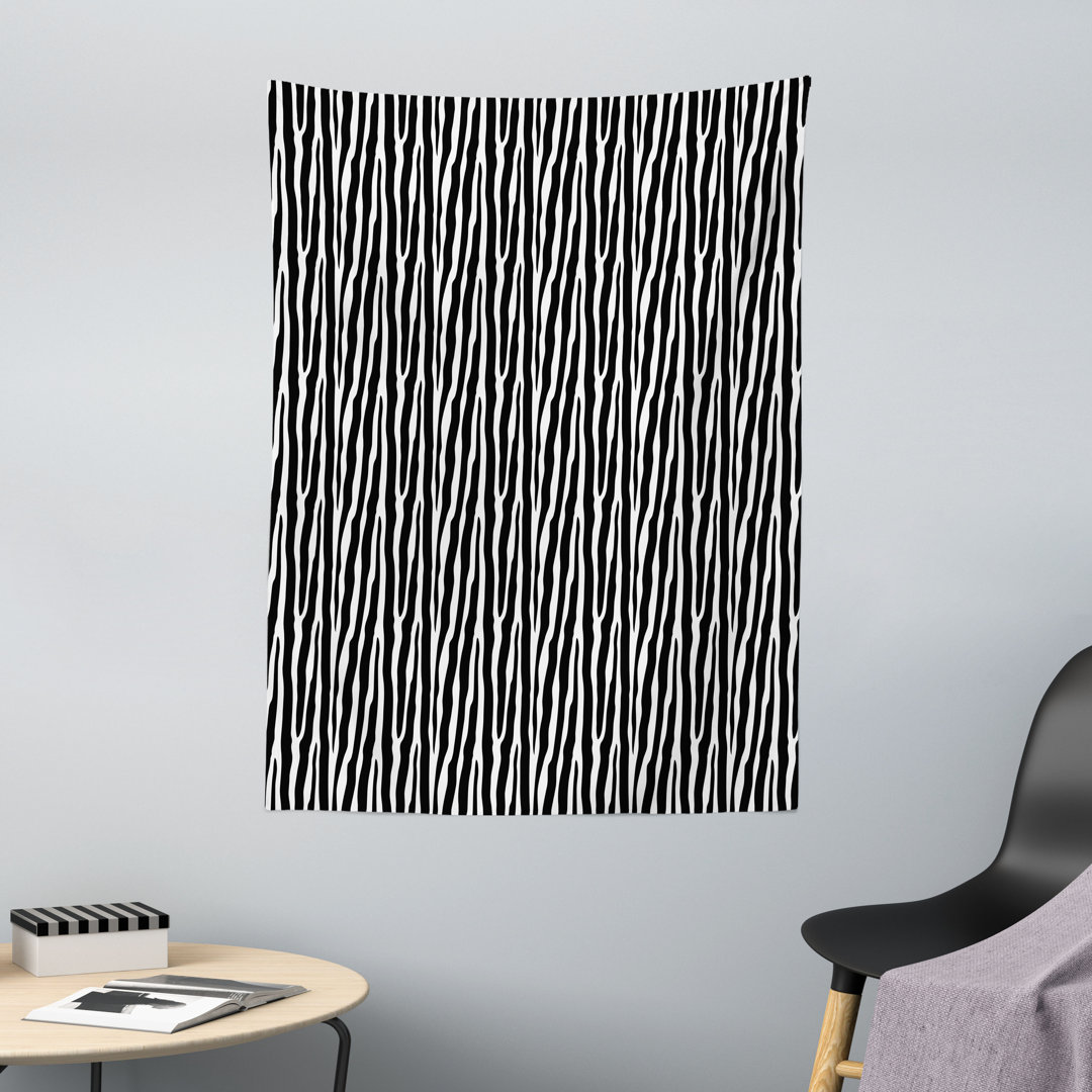 Wandteppich, Simplistic exotische Haut, Zebra-Druck, Charcoal Grau und Weiß