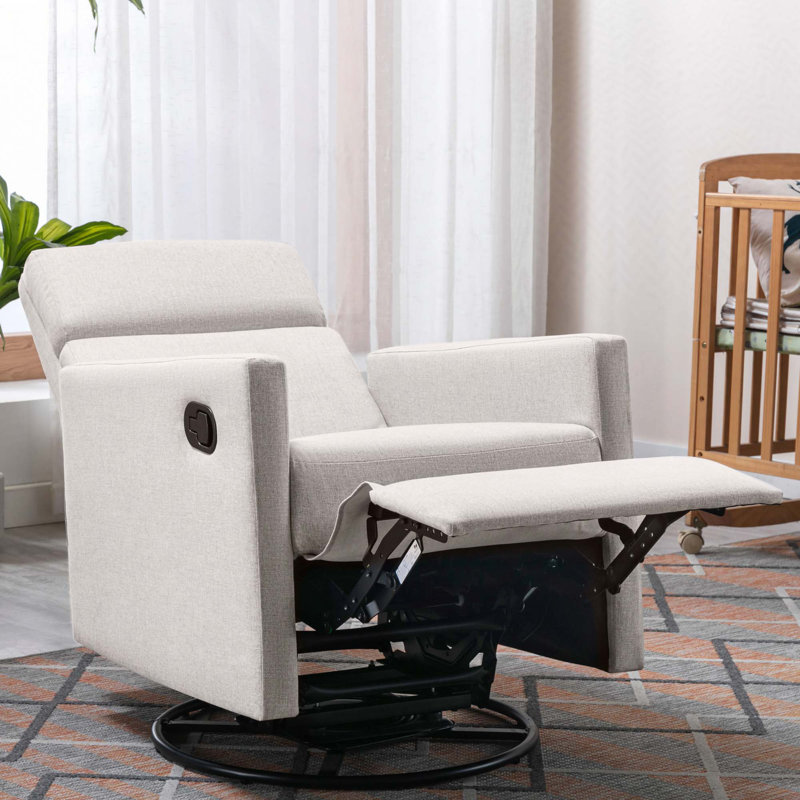 Glider Swivel Recliner Chair, Tan Linen