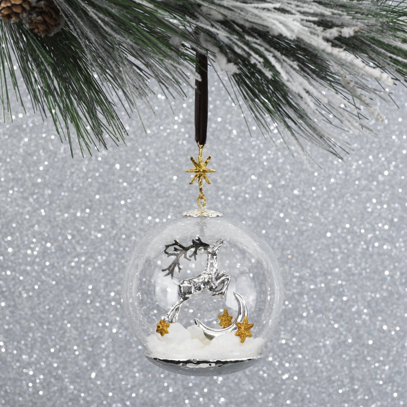 Reindeer Snow Globe 6'' Handmade Glass Ball Ornament