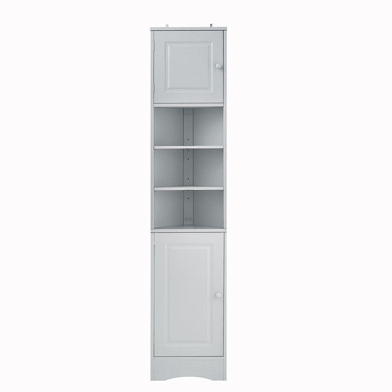 Multi-Functional Corner Cabinet Tall Bathroom Storage Cabinet With Two Doors And Adjustable Shelves, Open Shelf, Gray