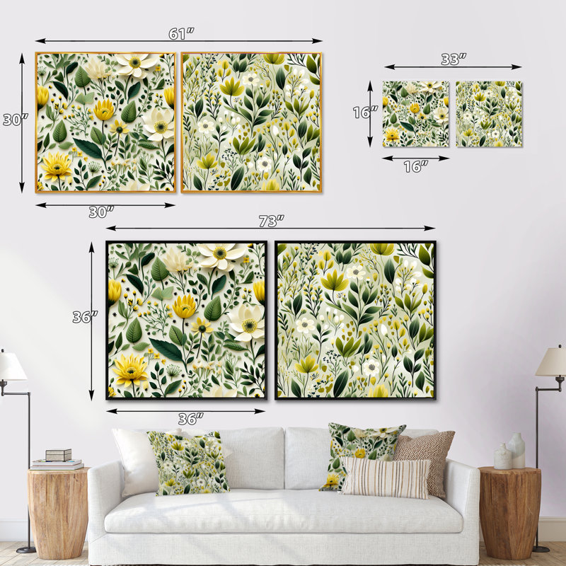 Norfork - ensemble de 2 collages carrés botaniques abstraits, Toile tendue, H 30 po x l 61 po