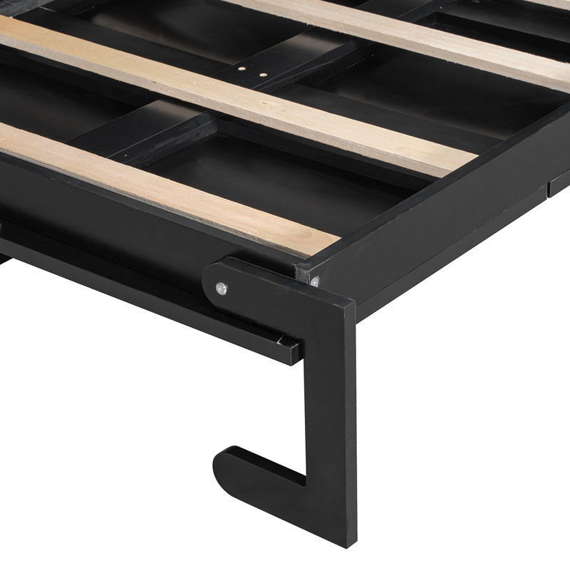 Lit escamotable simple pliant latéral simple avec motif imprimé tendance, éclairage DEL sous le lit et prise USB intégrée - Design compact - noir