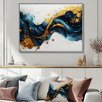 «Broseley Golden Coastal Rainbow», art mural à l'encre liquide abstraite