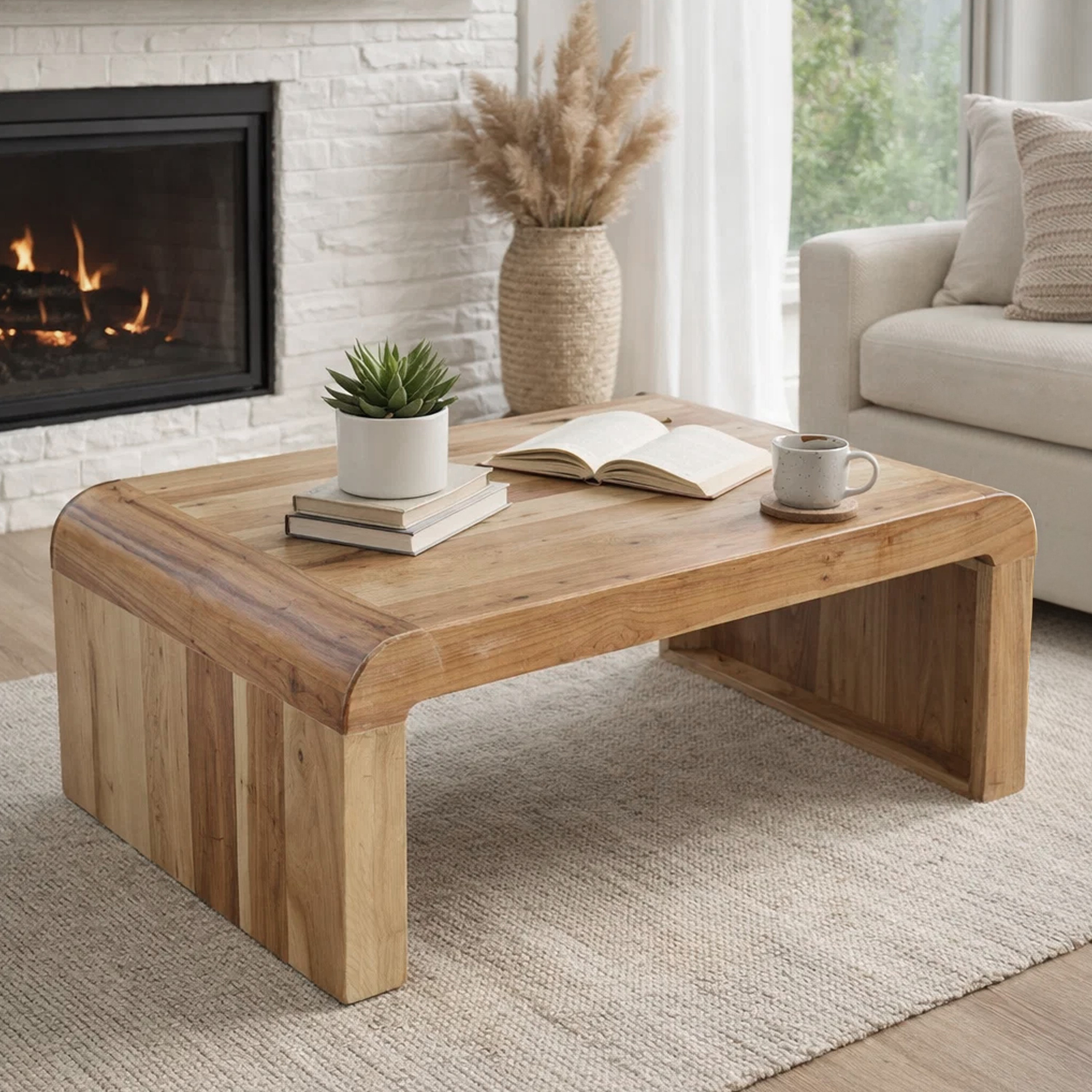 Millwood Pines Elainea 36 Inch Coffee Table, Handcrafted Natural Acacia ...