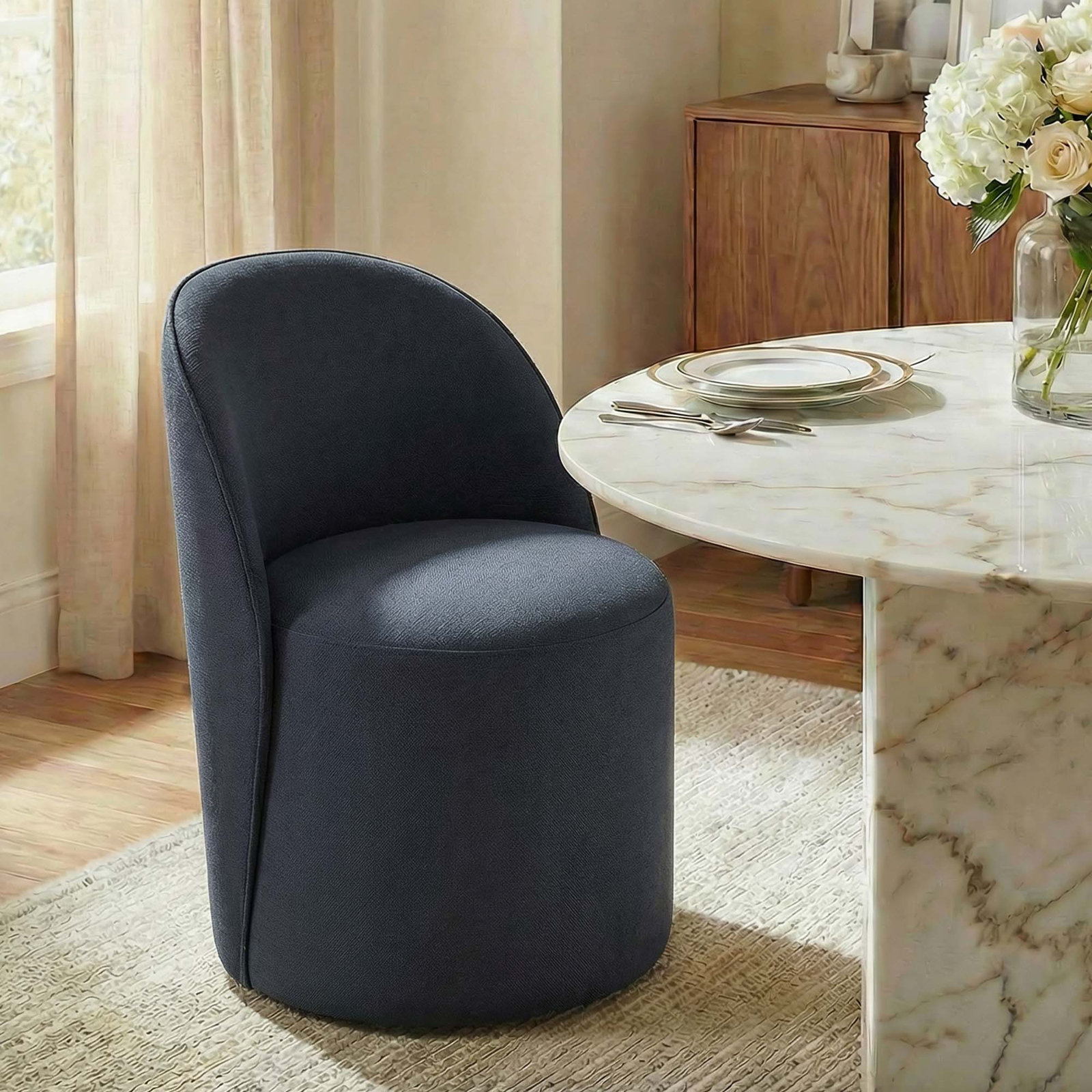 Lola Pine Dining Chair, Polyester Blue