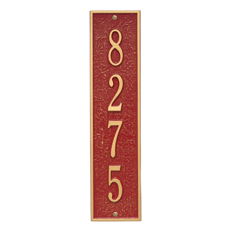 Plaque d'adresse murale personnalisée 4 lignes Hagen, Rouge/doré