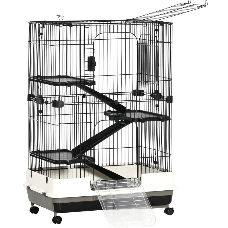Cage à 4 niveaux pour petits animaux - pour chinchilla, lapin, noir furet, construction en métal avec plateau amovible et accès facile pour les chinchillas, les lapins,