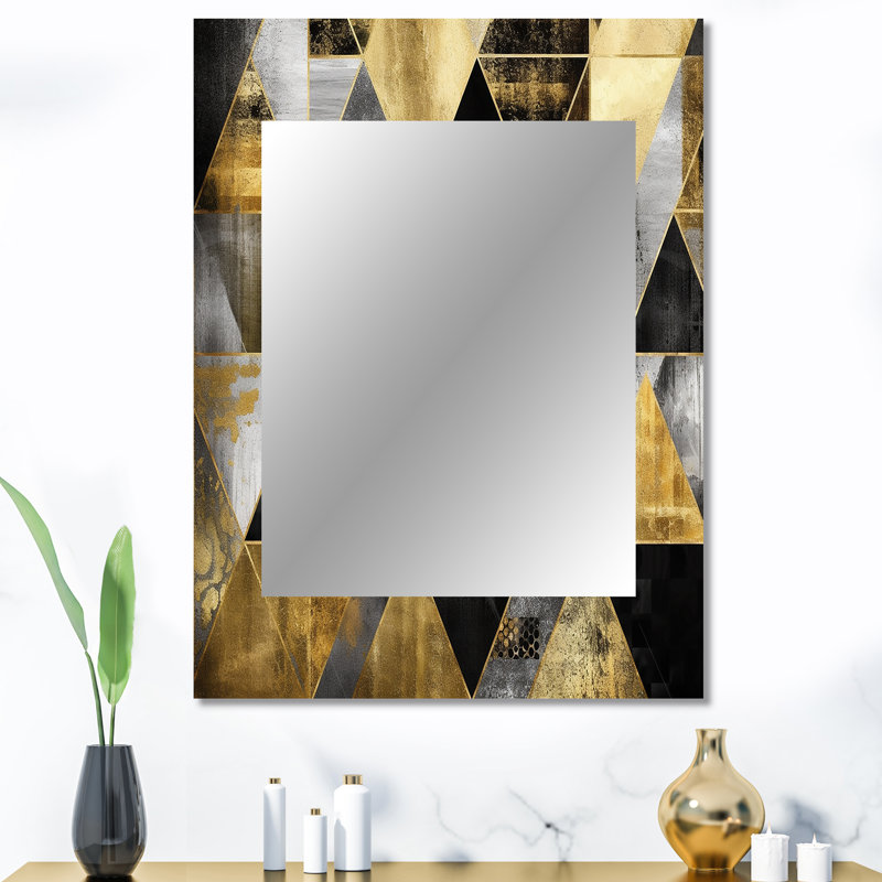 Or géométrique ordre II - miroir mural décoratif géométrique, miroir moderne, art imprimé en métal, 40 po x 30 po