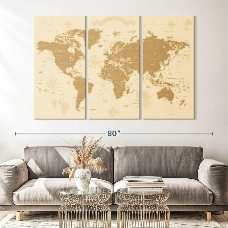 'Amber World Map, 42" H x 65" W