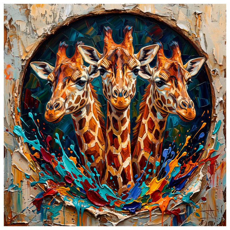 Trois girafes peignant des rideaux de douche très longs, 70in W x 93in H