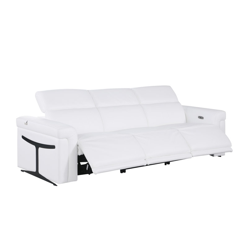 3-Power Seat Reclining Italian Leather Sofa With Power Headrest, White