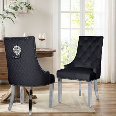 Devleta Velvet Dining Chairs, Tufted Mid-Century Modern Dinning Chairs w/Metal Legs for Kitchen Dining Room by Wildon Home