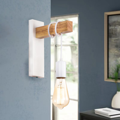 Armahni Farmhouse White Wall Sconce Wood Rustic Wall Light Fixture 1-Light