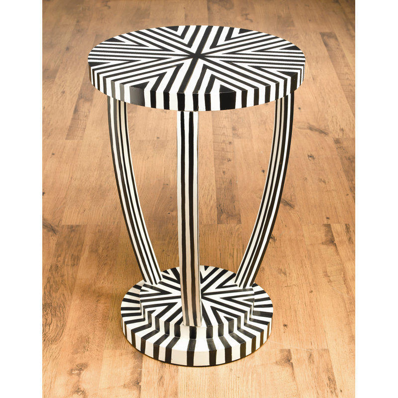 End Table, Distressed Black and White