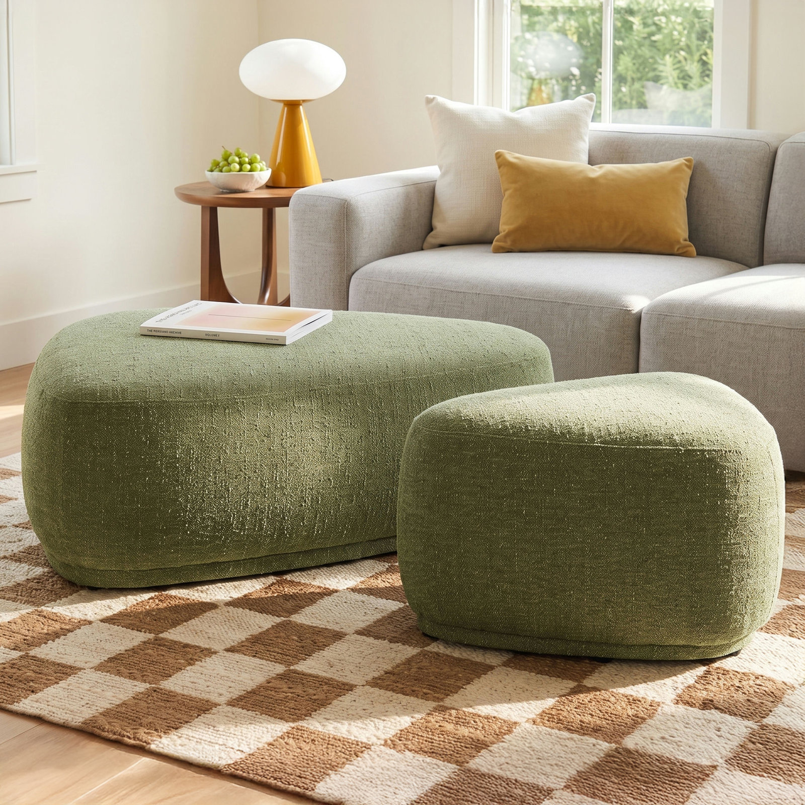 Adna 44" Ottoman Set, Mellow Forest Boucle