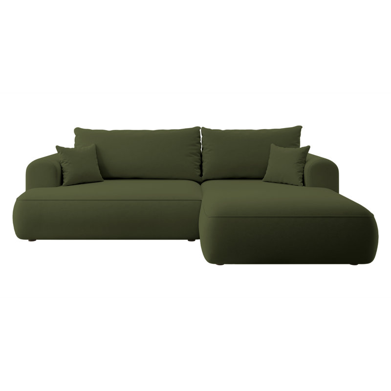 Alija 3 Seater Velvet Sofa & Chaise, Right Hand Facing, Olive