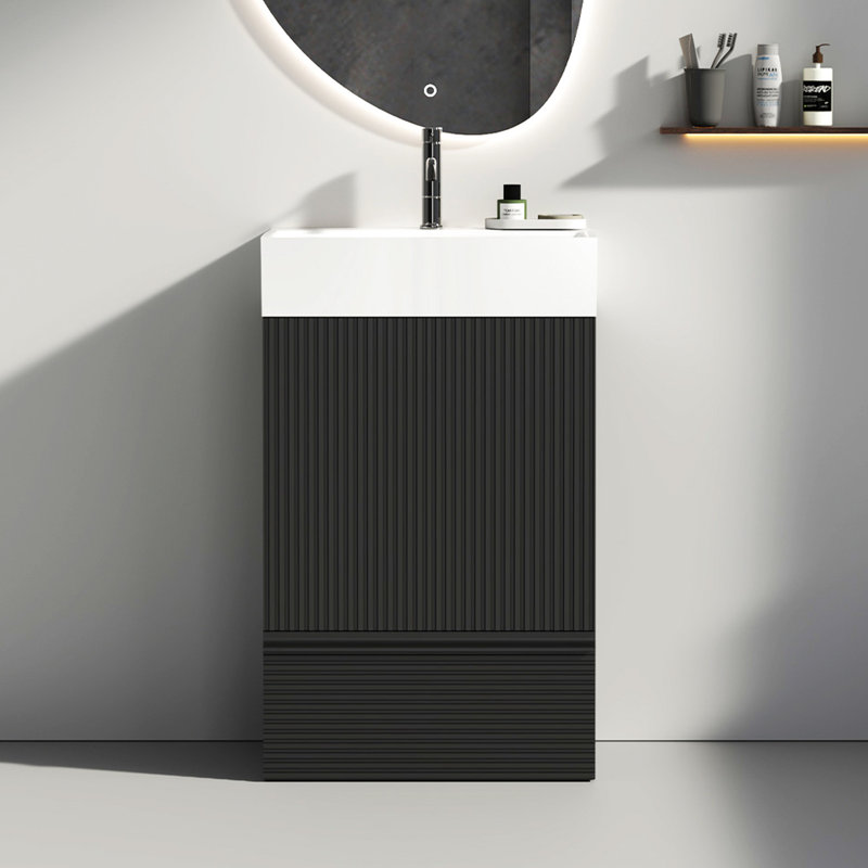 Meuble-lavabo noir mat autoportant avec lavabo en céramique pour un look moderne compact, Black