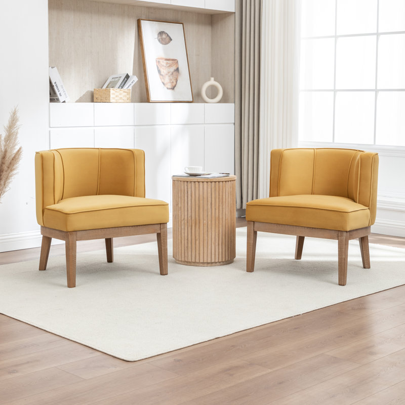 Fauteuil demi-tonneau Karoll, Velours moutarde, 2