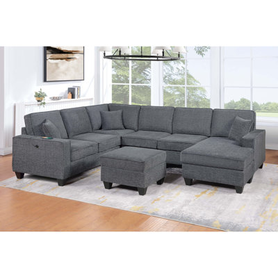 Contemporary 5-Piece Sectional Set With USB Ports, Chaise, And Ottoman For Modern Living Rooms, Sectional