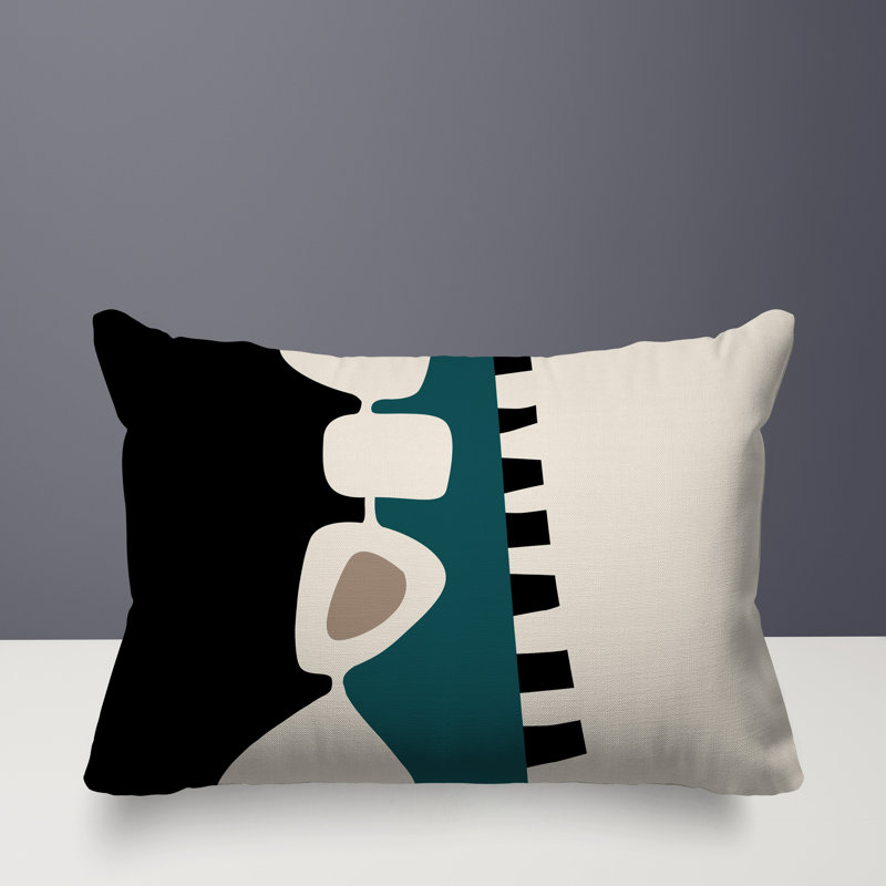 Oreiller rectangulaire réversible intérieur / extérieur Kanai, Émeraude / noir / blanc cassé, H 14 po x l 20 po