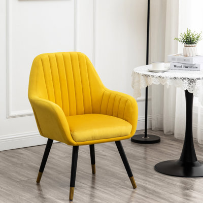 Chaise moderne en tissu d'ameublement en velours jaune avec rembourrage doux et de soutien Accent contemporain - très épais pour un maximum de confort