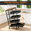 5 Tier Slim Metal Storage Trolley with Wheels Black Rolling Utility Cart with Pull Out Baskets and Wooden Top for Kitchen Bathroom and Laundry Room Organisation