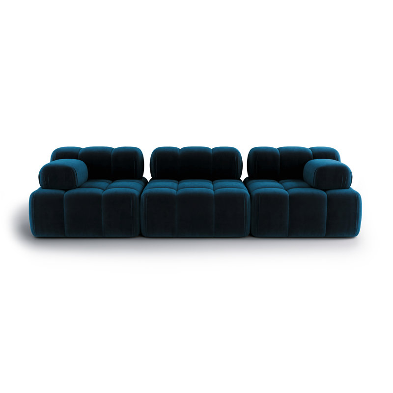 3 Seater Velvet Sectional, Navy Blue