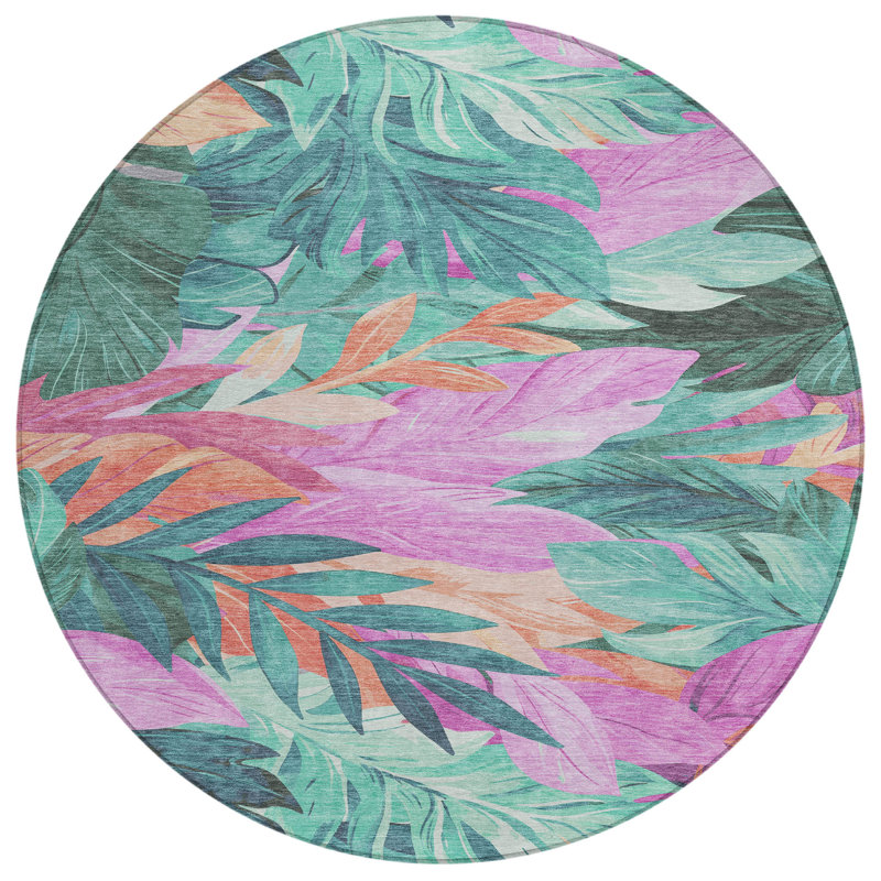 Tapis sarcelle intérieur / extérieur lavable à la machine Claudian ACN1498, Rond 8 pi