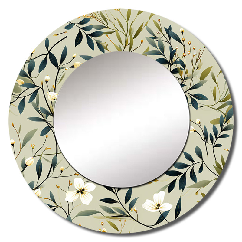 Zen feuillage - miroir de plantes, miroir mural rond Boho, impression d'art en métal, 23 po x 23 po