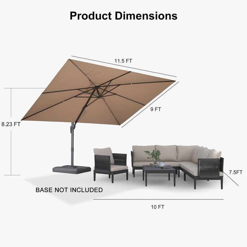 132'' x 108'' Rectangular Cantilever Beige Umbrella with Fade Resistance Recycled Fabric and 360-degree Rotation, Ash Mocha
