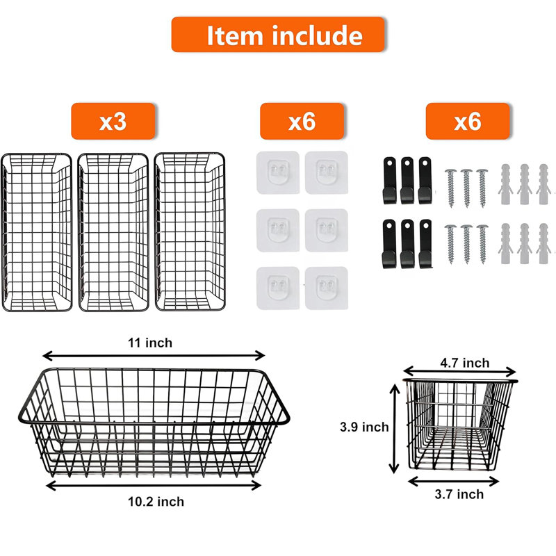 Ensemble de 3 paniers muraux suspendus [très grand], H 3,90 po x l 11 po x P 4,70 po
