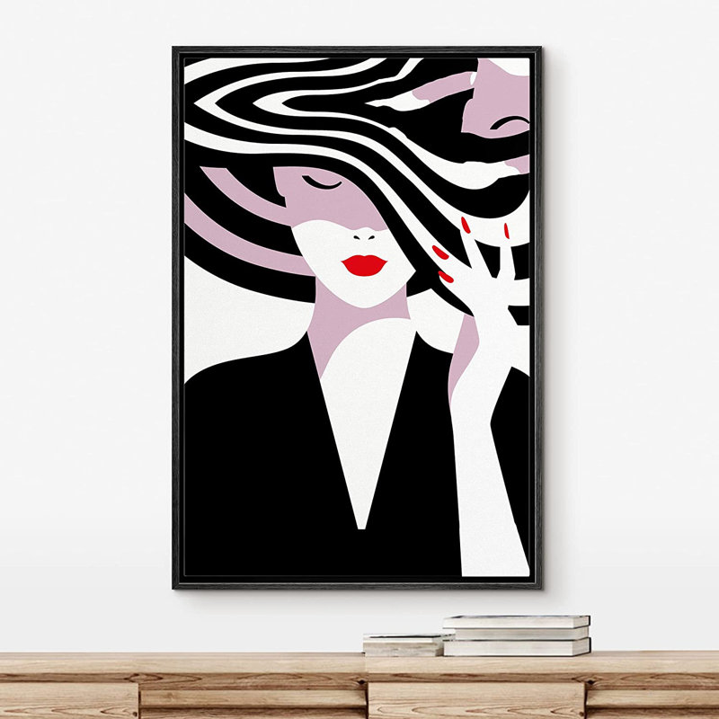 Impression sur toile, encadrée de femme élégante, Noir, H 36 po x l 24 po x P 1,5 po