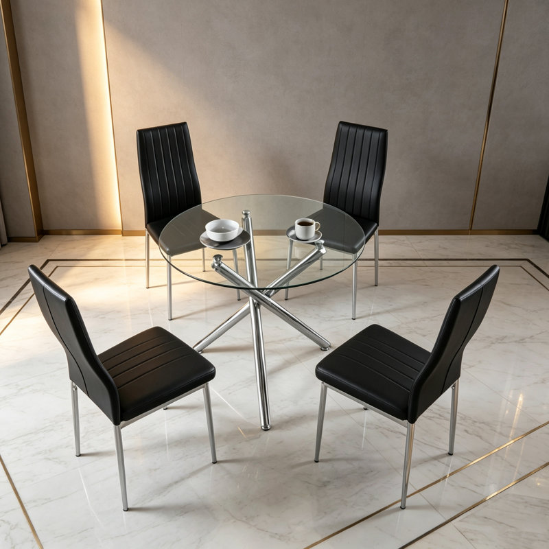 Chaise de salle à manger à dossier solide avec pieds en acier stables, ensemble de 4, Blanc