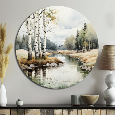 Birch Woods Birch Haven  Floral Round Metal Art