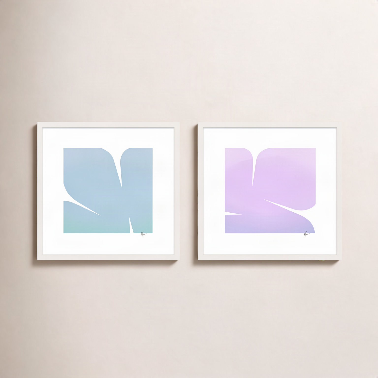 Purple & Blue Clouds. Set Of 2 by Lee Lessem, 16" H x 32" W x 1.25" D, White Framed