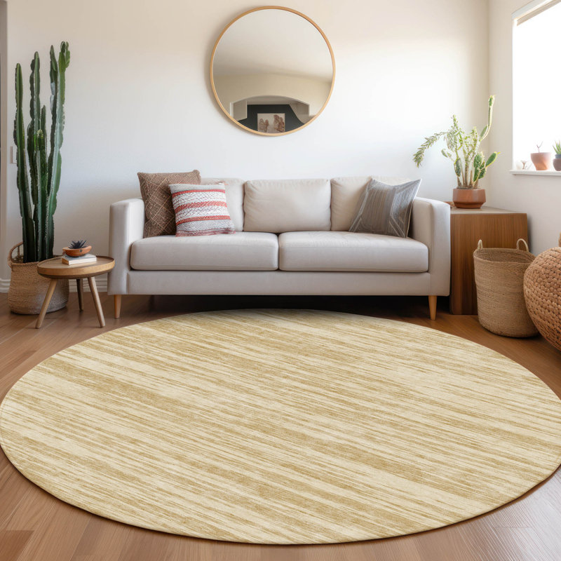 Premium Machine Washable Prisco Gold Rug, Round 8'