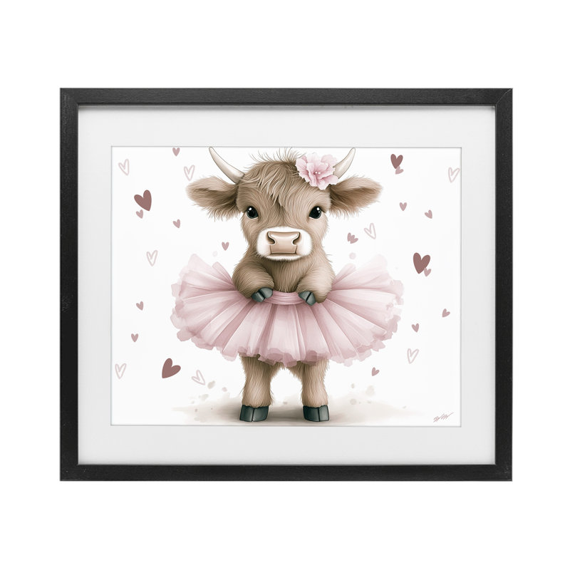 Bébé veau avec tutu, reproduction encadrée sous verre, design par Whimsical Wonders, H 13 po x l 16 po