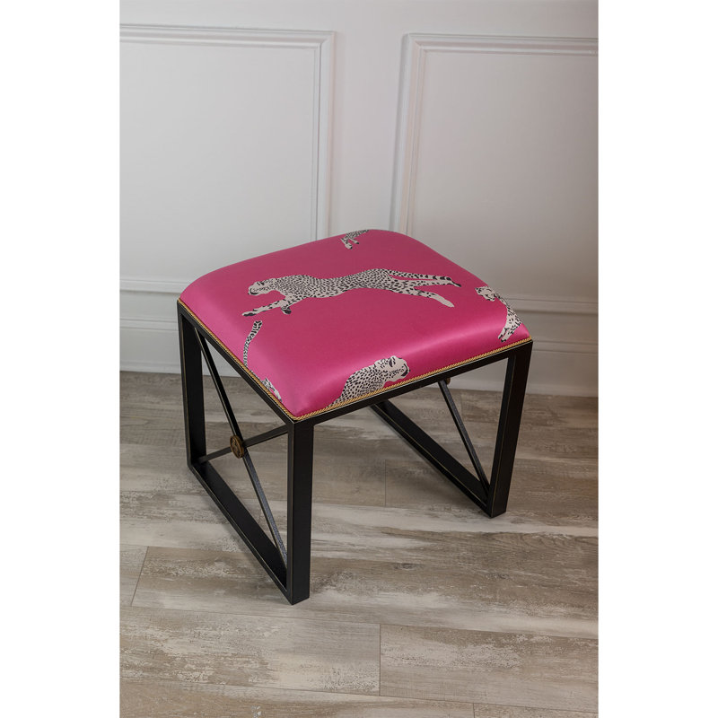 Medallion Upholstered Stool, Bubblegum Pink/Black Crackle, Bubblegum Pink