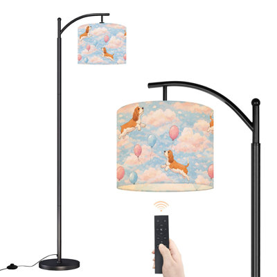 Arc Floor Lamp with Adjustable Lampshade Beagle Puppy Balloons Dreamy Clouds Standing Lamp 3 Color Temperatures Dimmable Tall Pole Lamp with Foot Switch for Bedroom