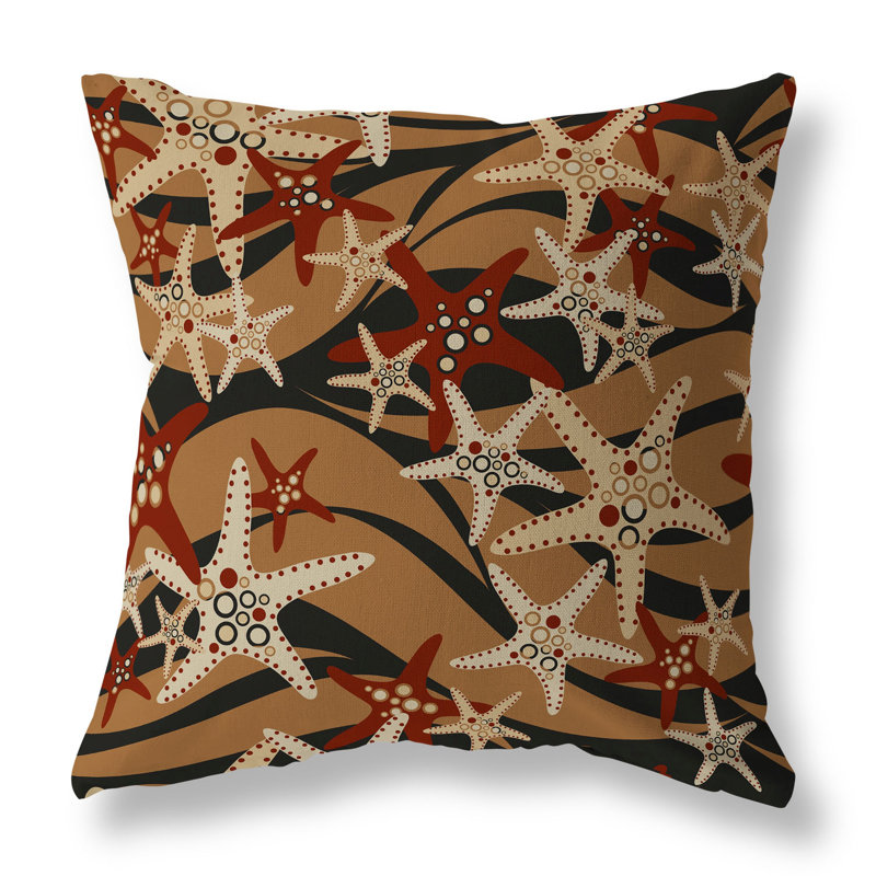 Coussin décoratif intérieur / extérieur Starfish Sway, H 16 po x l 16 po, Rouge / multicolore