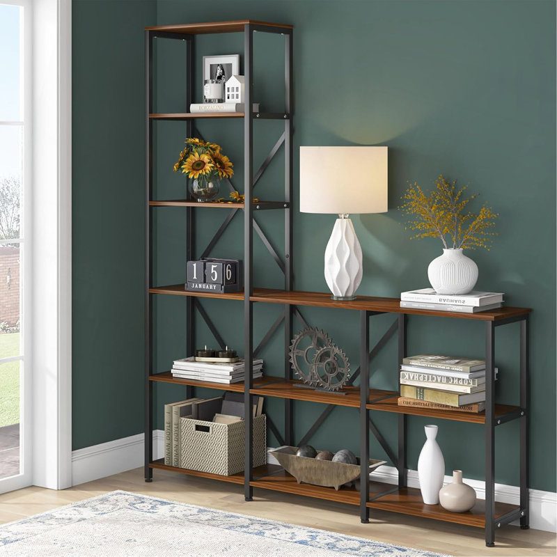 70.87" Tall 6-Tier Rustic Ladder Corner Etagere Bookshelf  for Living room, Office,  Kitchen