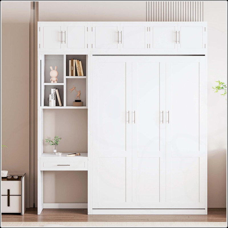 Lit escamotable mural avec bureau, Blanc, Double