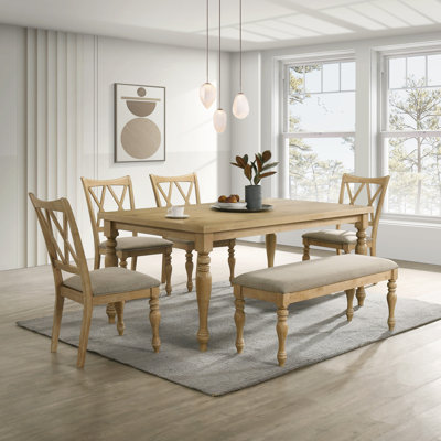 Jahnya 5-Piece Dining Set, Dining Table With 4 Cross Back Dining Chairs, Light Oak Finish